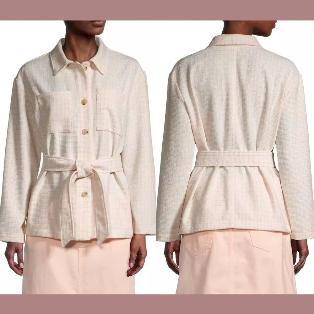 NWT $69 Liz Claiborne [ XXL‎ ] Belted Shirt Jacket in Pale Peach Plaid